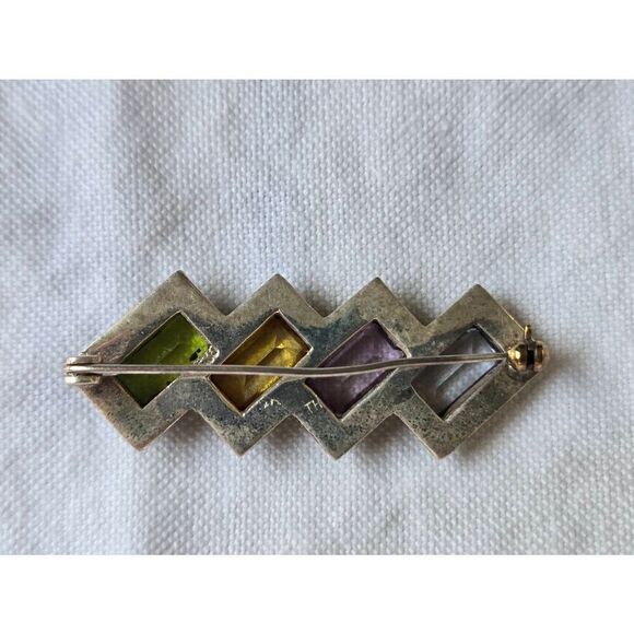 Vintage 925 Sterling Silver Marcasite Semi Precious Stones Pin Brooch - Picture 2 of 4